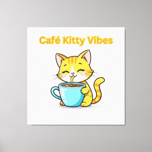 **Cute Coffee Cat – Adorable Cat Drinking Coffee I キャンバスプリント (正面)