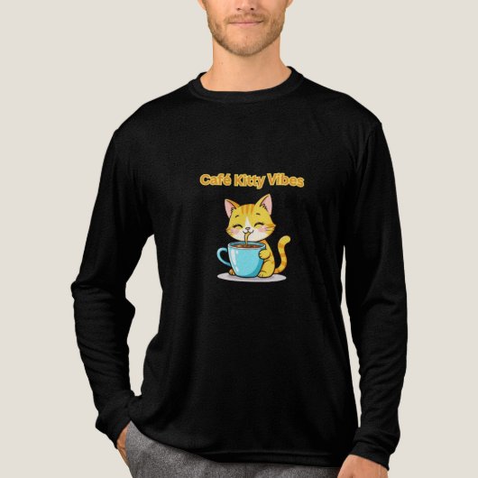 **Cute Coffee Cat – Adorable Cat Drinking Coffee I トライブレンドＴシャツ (正面)