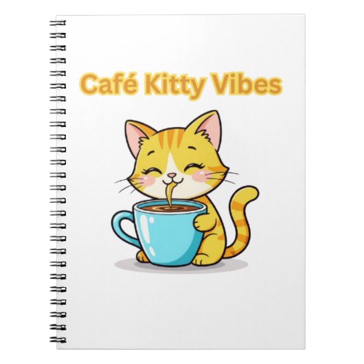 **Cute Coffee Cat – Adorable Cat Drinking Coffee I ノートブック (正面)