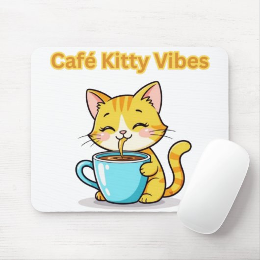 **Cute Coffee Cat – Adorable Cat Drinking Coffee I マウスパッド (マウス)