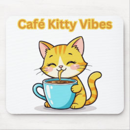 **Cute Coffee Cat – Adorable Cat Drinking Coffee I マウスパッド