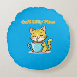 **Cute Coffee Cat – Adorable Cat Drinking Coffee I ラウンドクッション