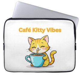 **Cute Coffee Cat – Adorable Cat Drinking Coffee I ラップトップスリーブ
