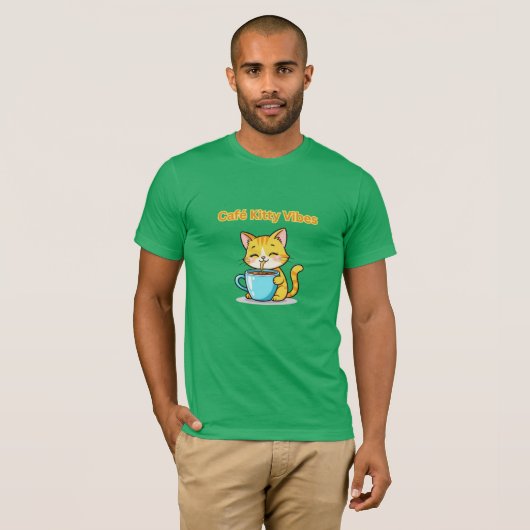 **Cute Coffee Cat – Adorable Cat Drinking Coffee I Tシャツ (正面フル)
