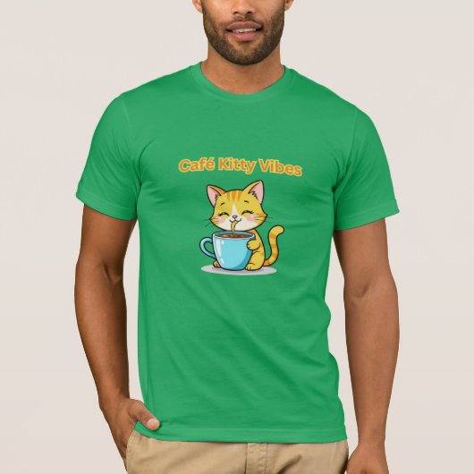 **Cute Coffee Cat – Adorable Cat Drinking Coffee I Tシャツ (正面)