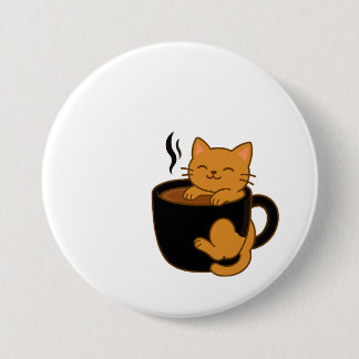 Cute Coffee Cat Button – Ginger Cat in a Mug 缶バッジ