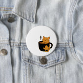 Cute Coffee Cat Button – Ginger Cat in a Mug 缶バッジ (インサイチュ)