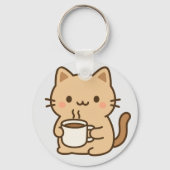 Cute Coffee Cat Kawaii Cozy Aesthetic Design キーホルダー (正面)