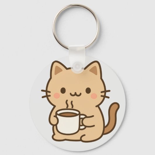 Cute Coffee Cat Kawaii Cozy Aesthetic Design キーホルダー (正面)