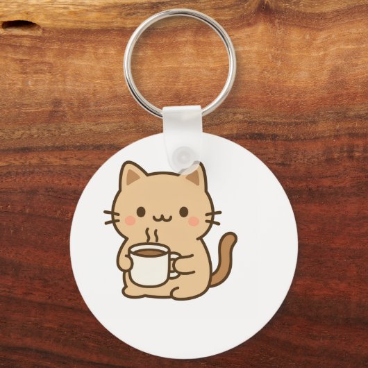 Cute Coffee Cat Kawaii Cozy Aesthetic Design キーホルダー (裏面)