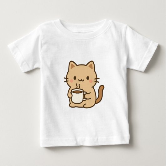 Cute Coffee Cat Kawaii Cozy Aesthetic Design ベビーTシャツ (正面)