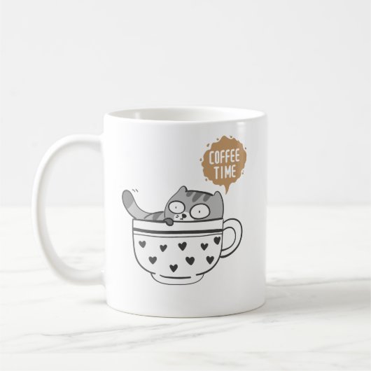 Cute Coffee Cat Mug Cozy “Coffee Time” Kitten Cup コーヒーマグカップ (左)