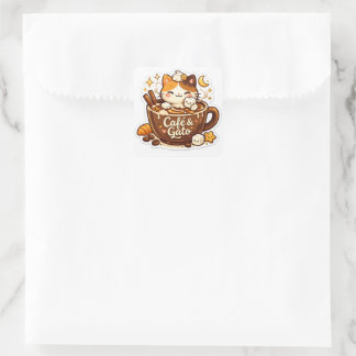 cute coffee cat sticker スクエアシール