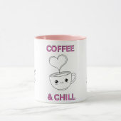 Cute "Coffee & Chill" Kawaii Mug – Coffee Lover GF マグカップ (中央)
