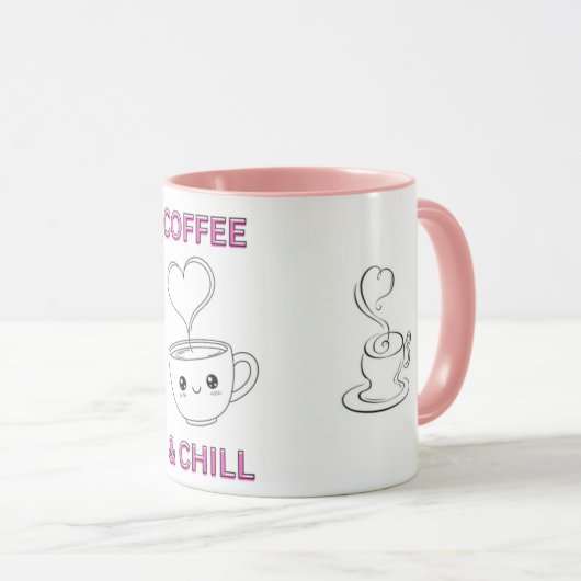 Cute "Coffee & Chill" Kawaii Mug – Coffee Lover GF マグカップ (正面右)