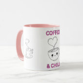 Cute "Coffee & Chill" Kawaii Mug – Coffee Lover GF マグカップ (正面左)
