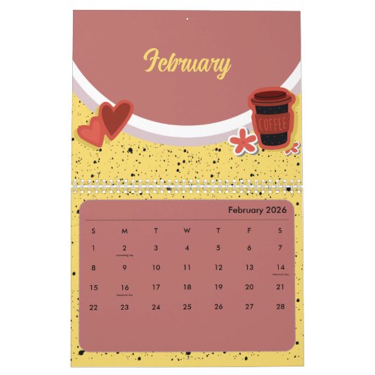 Cute Coffee Cup 2026 Calendar カレンダー (2月 2026)