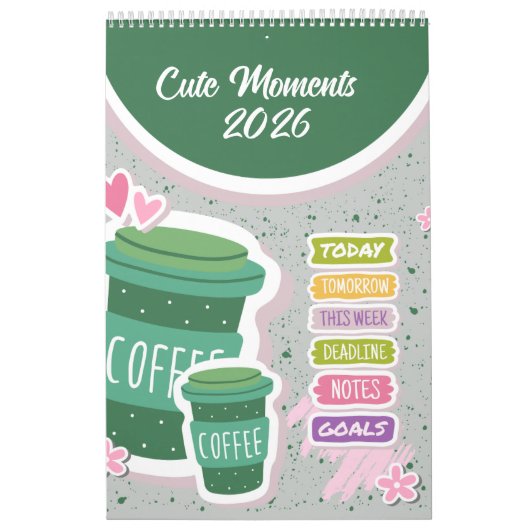 Cute Coffee Cup 2026 Calendar カレンダー (カバー)