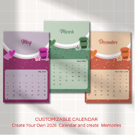 Cute Coffee Cup 2026 Calendar カレンダー