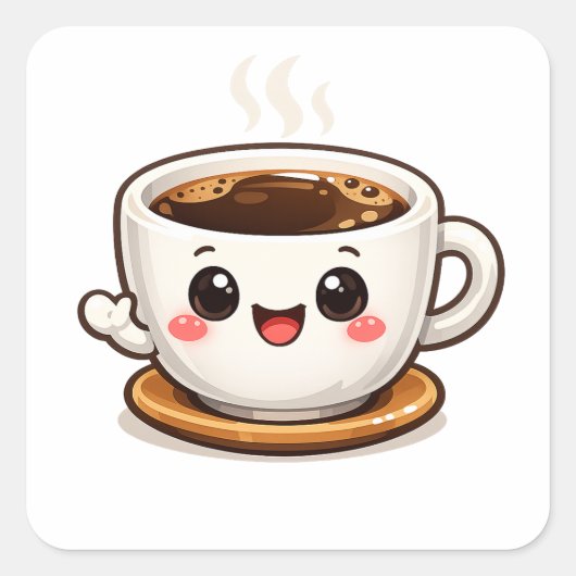 Cute Coffee Cup Character | Happy Coffee Lover スクエアシール (正面)