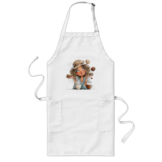 Cute Coffee Girl & Macarons  ロングエプロン (正面)