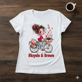 Cute Coffee Girl on Bicycle – Romantic Heart  トライブレンドＴシャツ