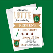 Cute Coffee Latte Birthday Invitation 招待状