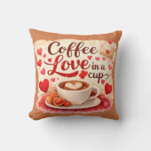 Cute Coffee Love in a Cup Valentine Quote Brown クッション (正面)