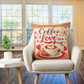 Cute Coffee Love in a Cup Valentine Quote Brown クッション