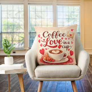 Cute Coffee Love in a Cup Valentine Quote Pink クッション