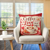 Cute Coffee Love in a Cup Valentine Quote Red クッション