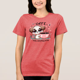 Cute Coffee Puppy Flowers Kawaii Art Gift トライブレンドＴシャツ
