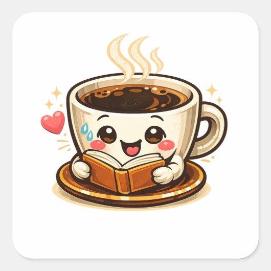Cute Coffee Reading Book | Cozy Coffee Lover スクエアシール (正面)