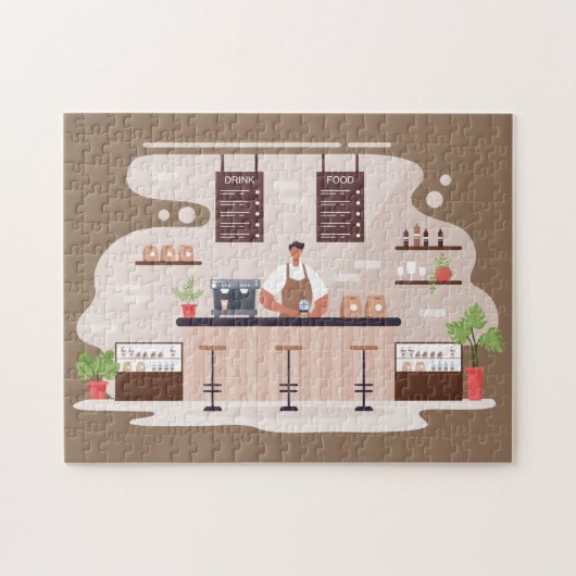 cute coffee shop lovers jigsaw puzzle  ジグソーパズル (横)