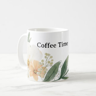 Cute CoffeeTime Teacup. Modern Minimalist Floral コーヒーマグカップ