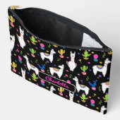 Cute Colorful Alpaca Cactus Custom Name Black アクセサリーポーチ (見開き)