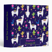 Cute Colorful Alpaca Cactus Custom Name Dark Blue