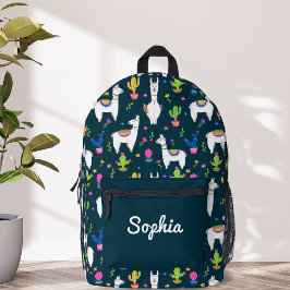 Cute Colorful Alpaca Cactus Personalized Name プリントバックパック