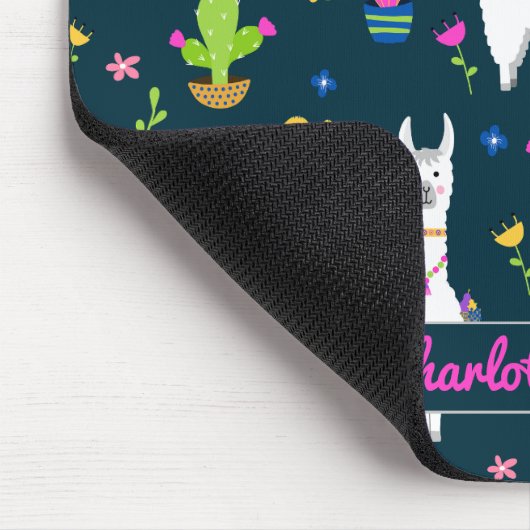 Cute Colorful Alpaca Cactus Personalized Name マウスパッド (コーナー)