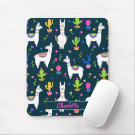 Cute Colorful Alpaca Cactus Personalized Name マウスパッド