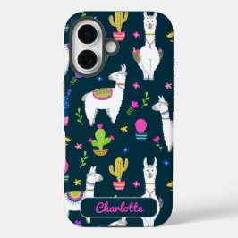Cute Colorful Alpaca Cactus Personalized Name  iPhone 16ケース