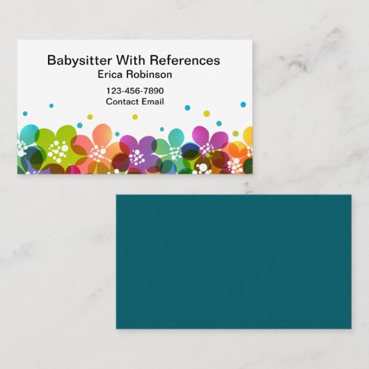 Cute Colorful Babysitter Business Cards 名刺 (正面/裏面)