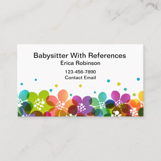 Cute Colorful Babysitter Business Cards 名刺 (正面)