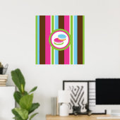 Cute Colorful Bakery Macaroons Fun Stripe Wall Art ポスター (ホームオフィス)
