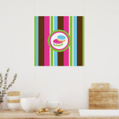 Cute Colorful Bakery Macaroons Fun Stripe Wall Art ポスター (キッチン)