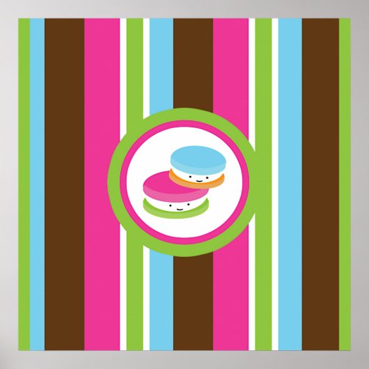 Cute Colorful Bakery Macaroons Fun Stripe Wall Art ポスター (正面)