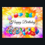 Cute, Colorful Balloons, Fireworks, Birthday ポスター<br><div class="desc">Cute Poster feature a colorful balloons & fireworks,  with text in the white banner... . Happy Birthday... . You can easily personalize with your choice of text.</div>