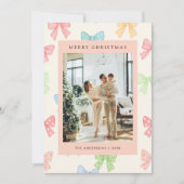 Cute Colorful Bow Pattern 5 Photo Christmas シーズンカード (正面)