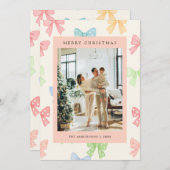 Cute Colorful Bow Pattern 5 Photo Christmas シーズンカード (正面/裏面)