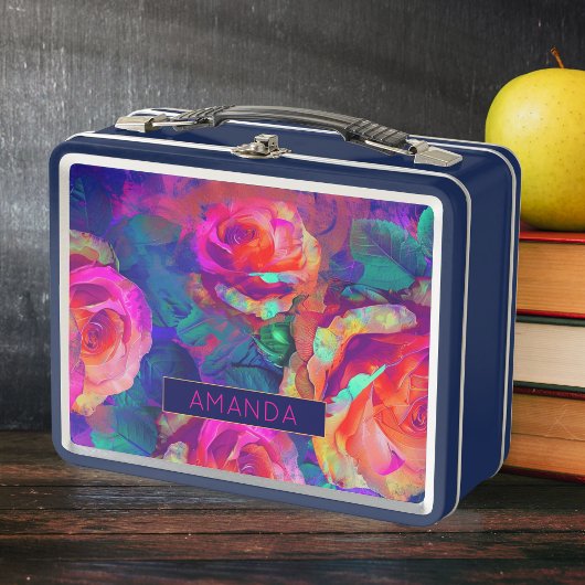 Cute colorful bright flowers personalized メタルランチボックス